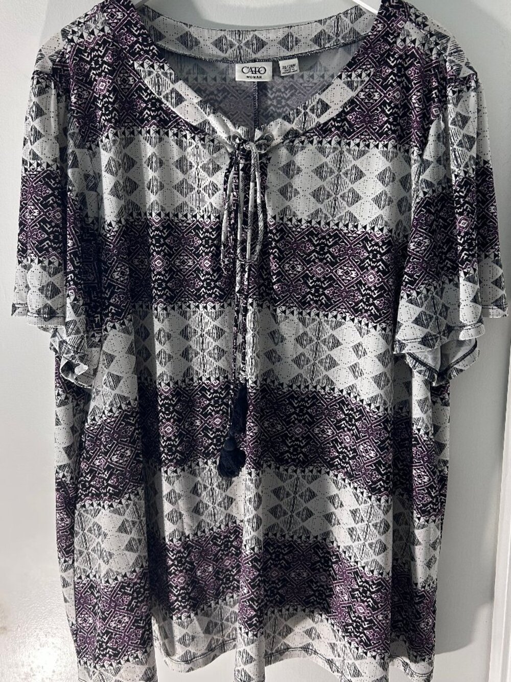 Cato Woman Plus Size 26/28W Boho Geometric Tassel Tunic Top